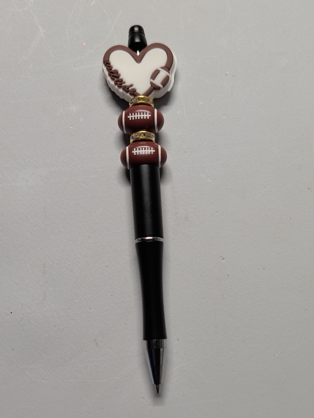 Hand Crafted Black Pen with Brown Football Accents